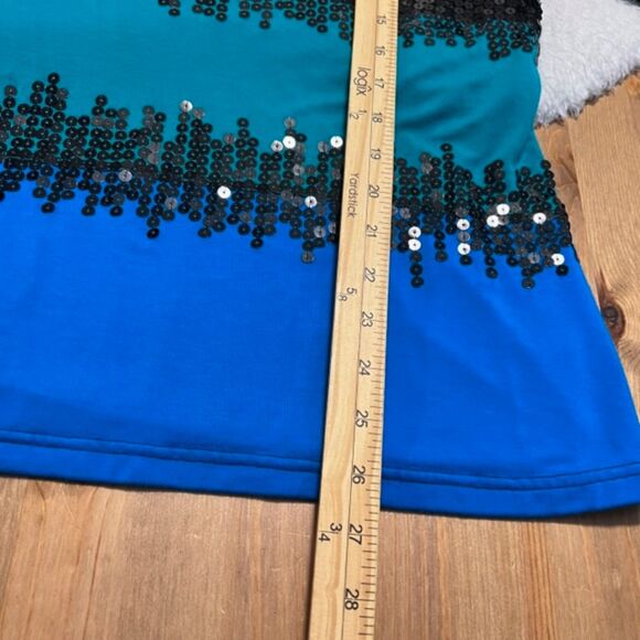 Great Cavalier Blue Black Sequined Scoop Neck Long Sleeve Viscose Spandex Top XL - Picture 12 of 12